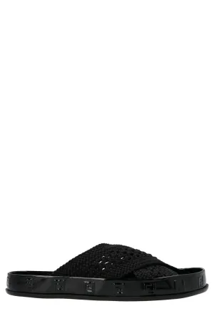 Fendi Reflection Woven Lace Slides