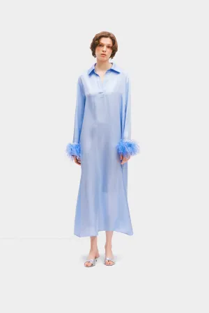 Luna Maxi Dress with Detachable Feathers in Blue