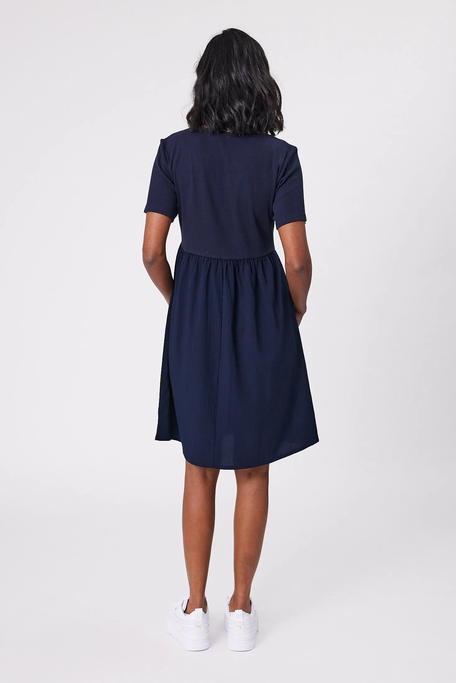 Shine On Label Amara Rib Bodice Dress Navy