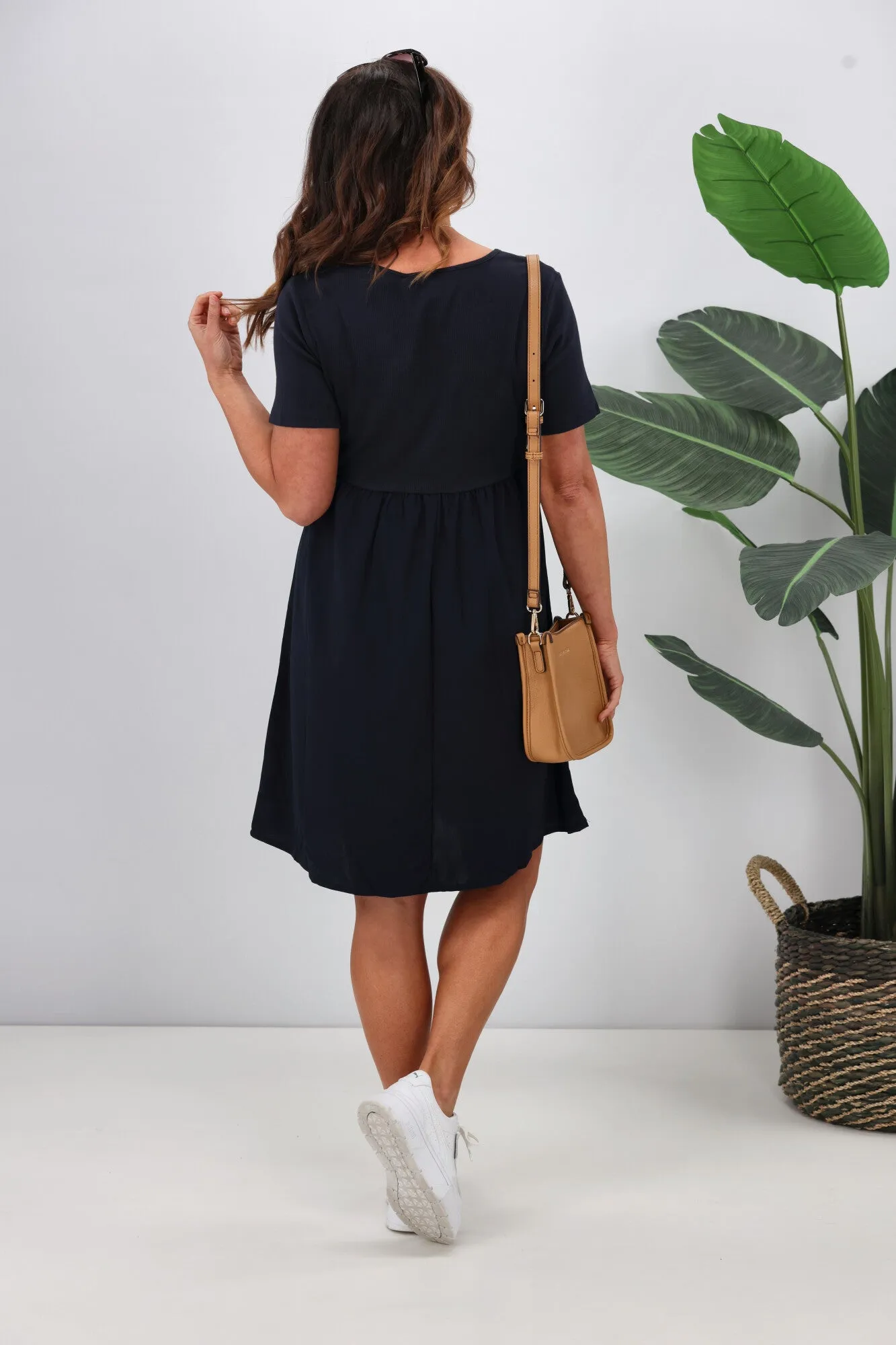 Shine On Label Amara Rib Bodice Dress Navy