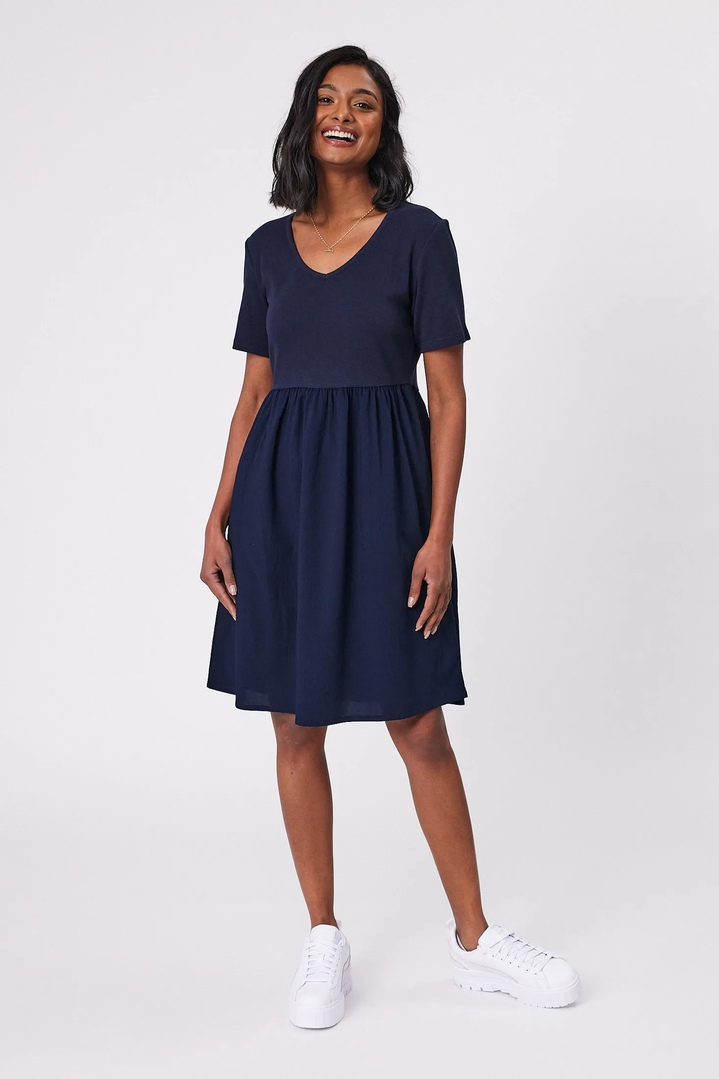 Shine On Label Amara Rib Bodice Dress Navy