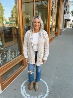 Tan Hooded Waffle Button Up Top