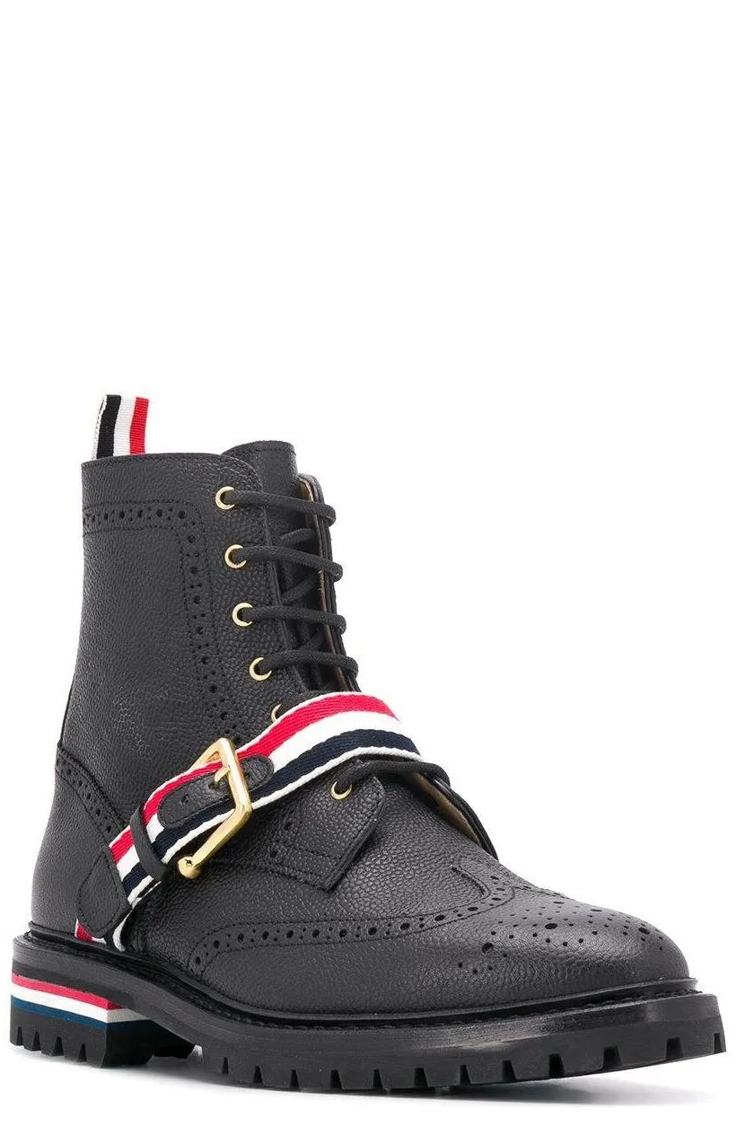 Thom Browne Stripe Wing Tip Lace-Up Boots