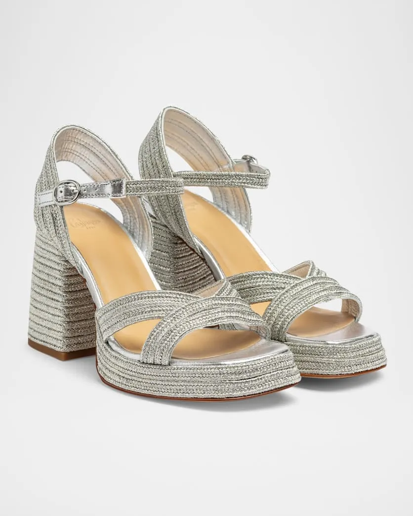 Valle Metallic Braided Platform Sandals Platino