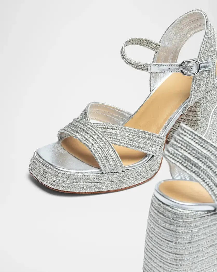 Valle Metallic Braided Platform Sandals Platino
