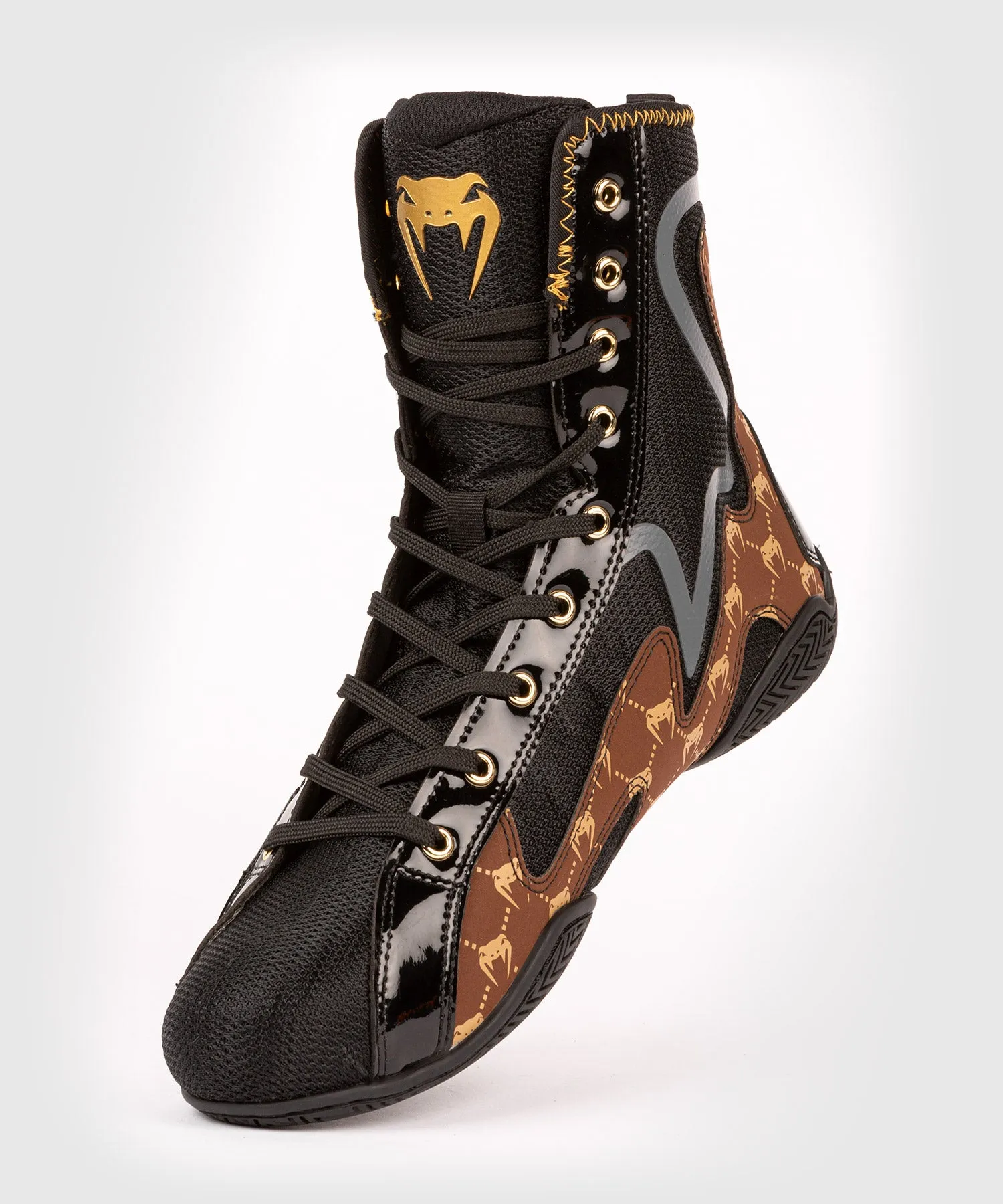 Venum Elite Evo Monogram Boxing Shoes – Black/Brown