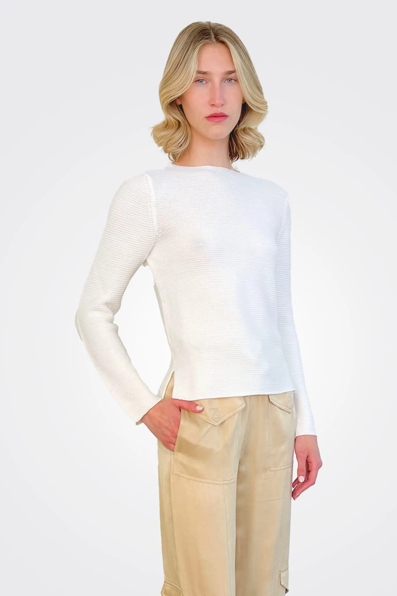 Wide Crewneck Top - White